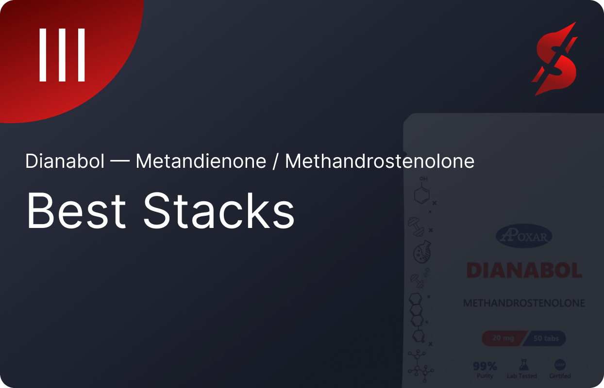 Pack of Dbol anabolic steroid, with the words Best Stacks with Dianabol, made by SteroidsCanada